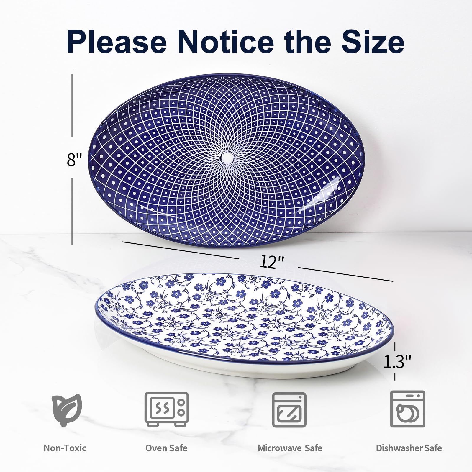 Selamica serving platters with wide edge designed to catch juices and prevent spills