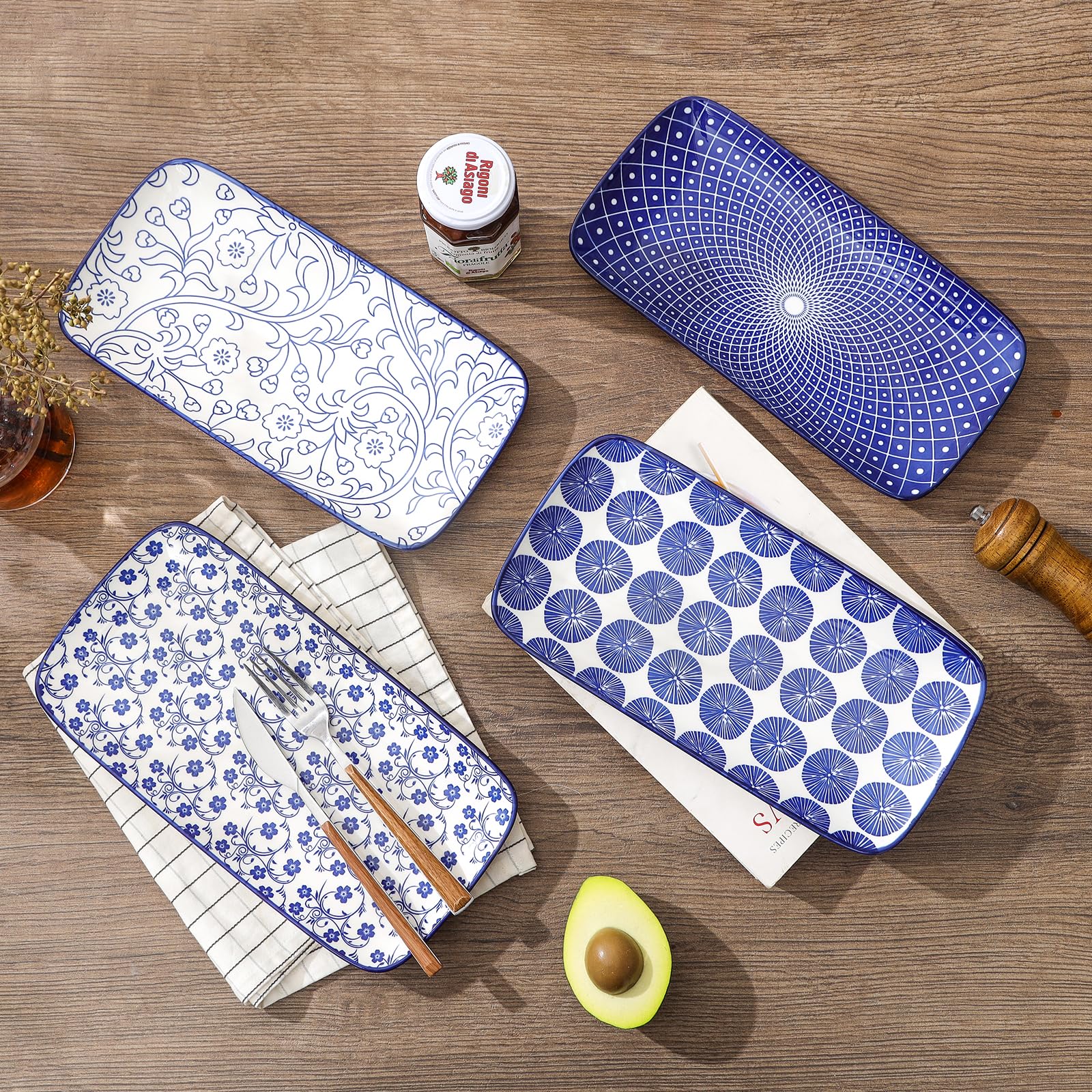 Selamica four-piece set of serving platters perfect for sushi, salads, and desserts