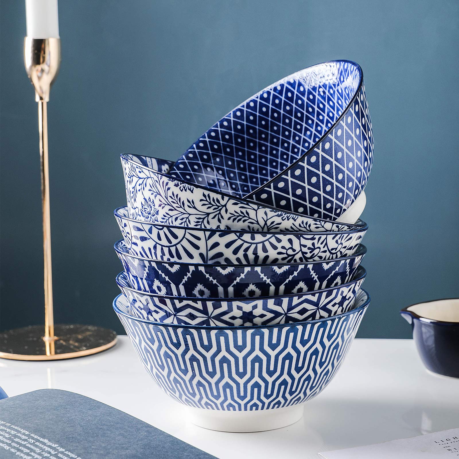 Selamica stackable porcelain bowls save cabinet space.