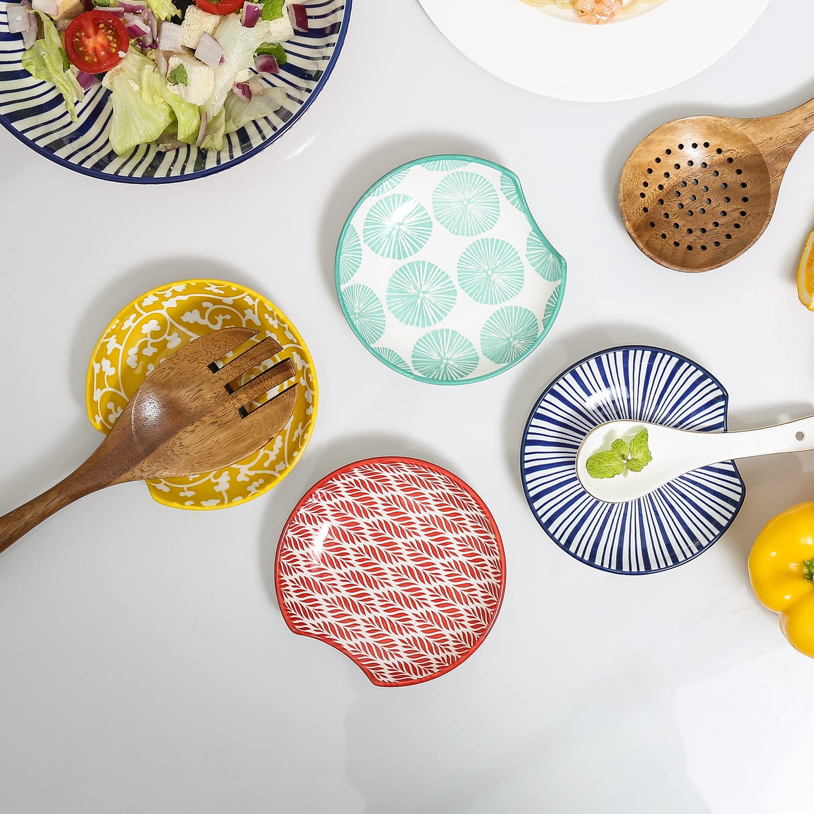 Selamica spoon rest with assorted colors brightens the table while securing utensils