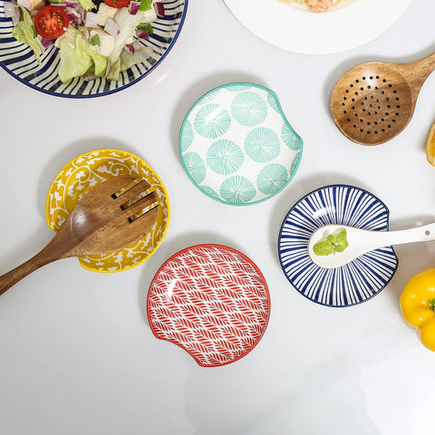 Selamica spoon rest with assorted colors brightens the table while securing utensils
