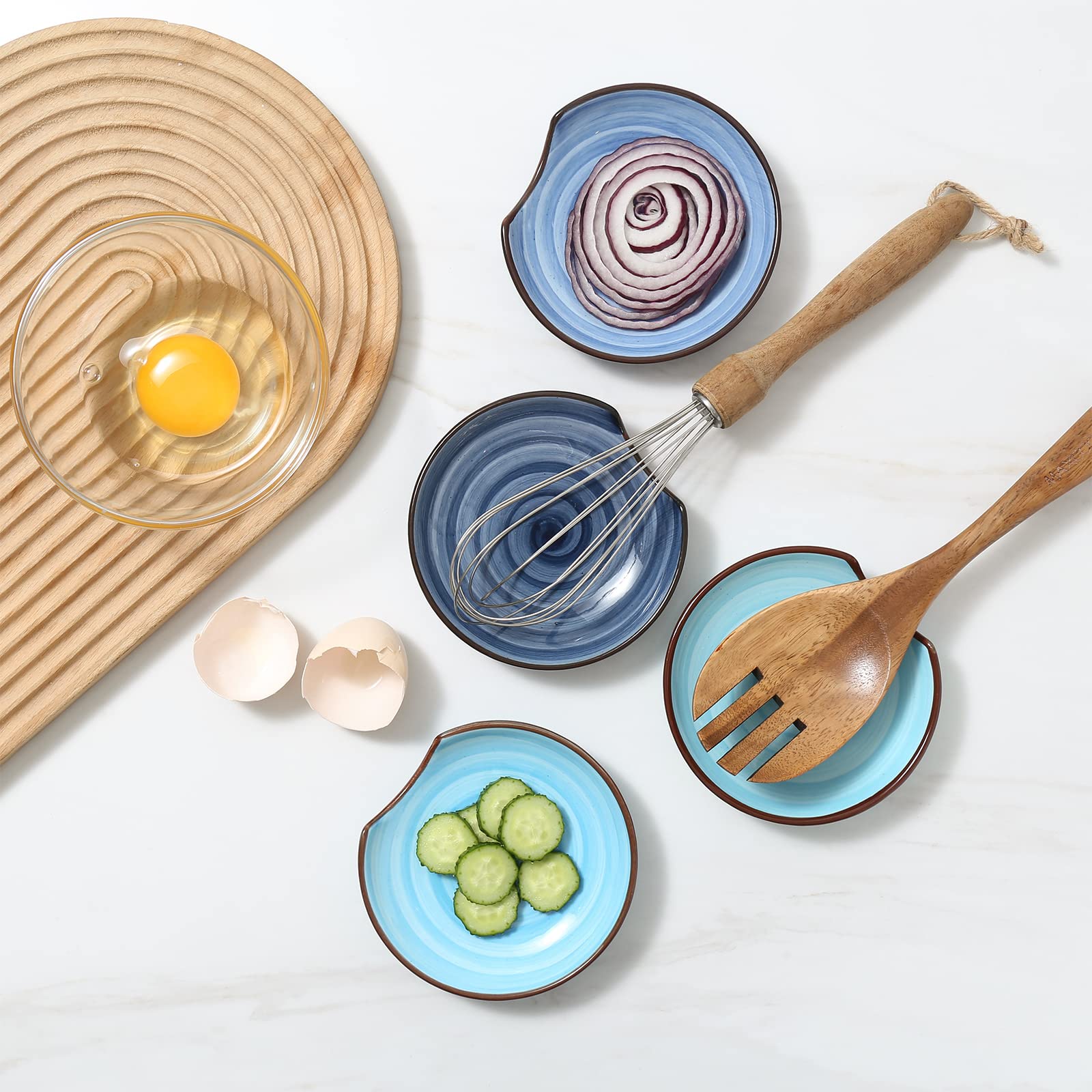 Selamica spoon rest with depression holds utensils securely.
