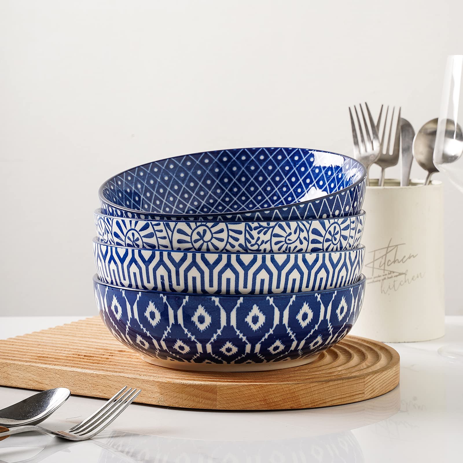 Selamica stackable dinner bowls save cabinet space and simplify cleaning.