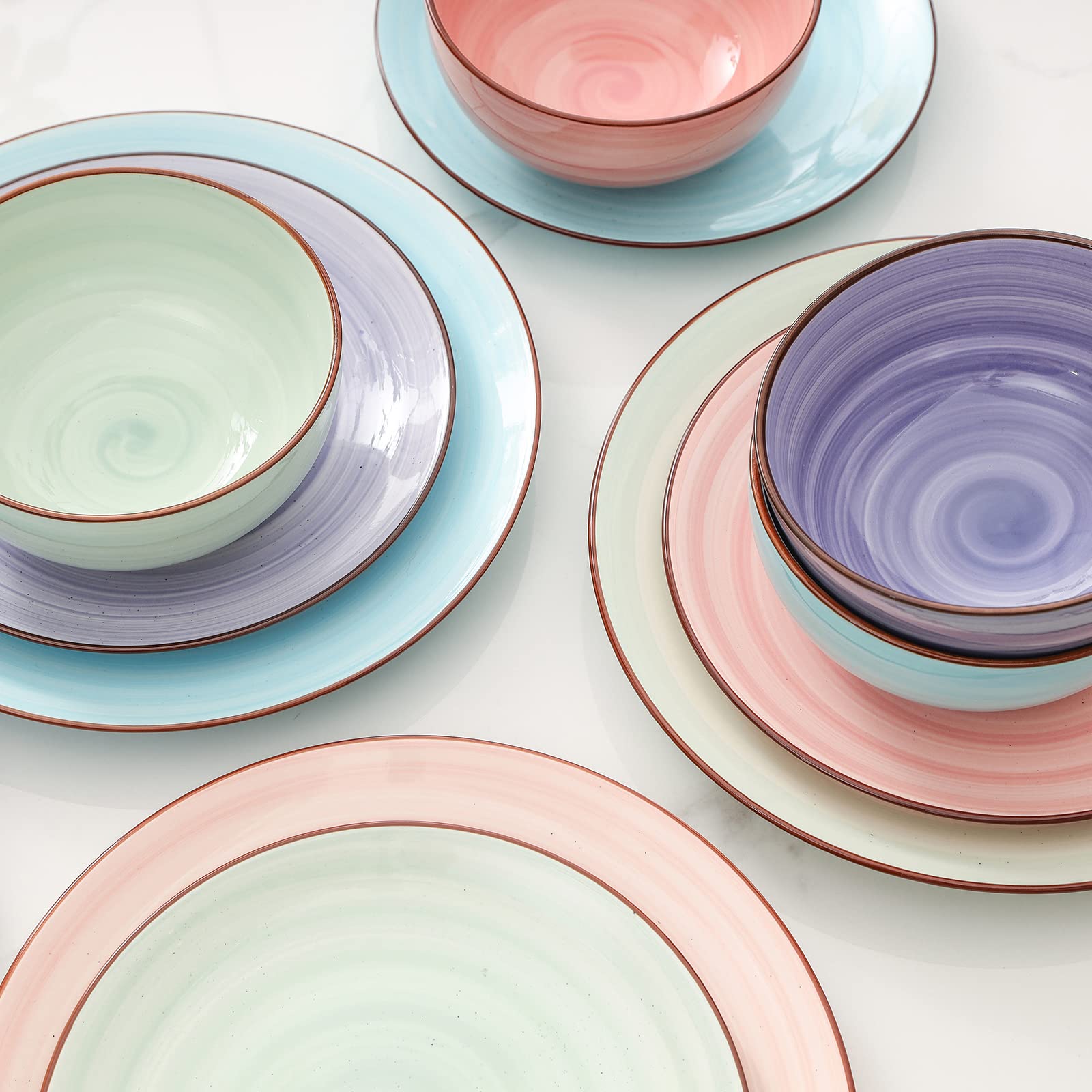 Stackable Selamica porcelain dinnerware for space-saving storage.