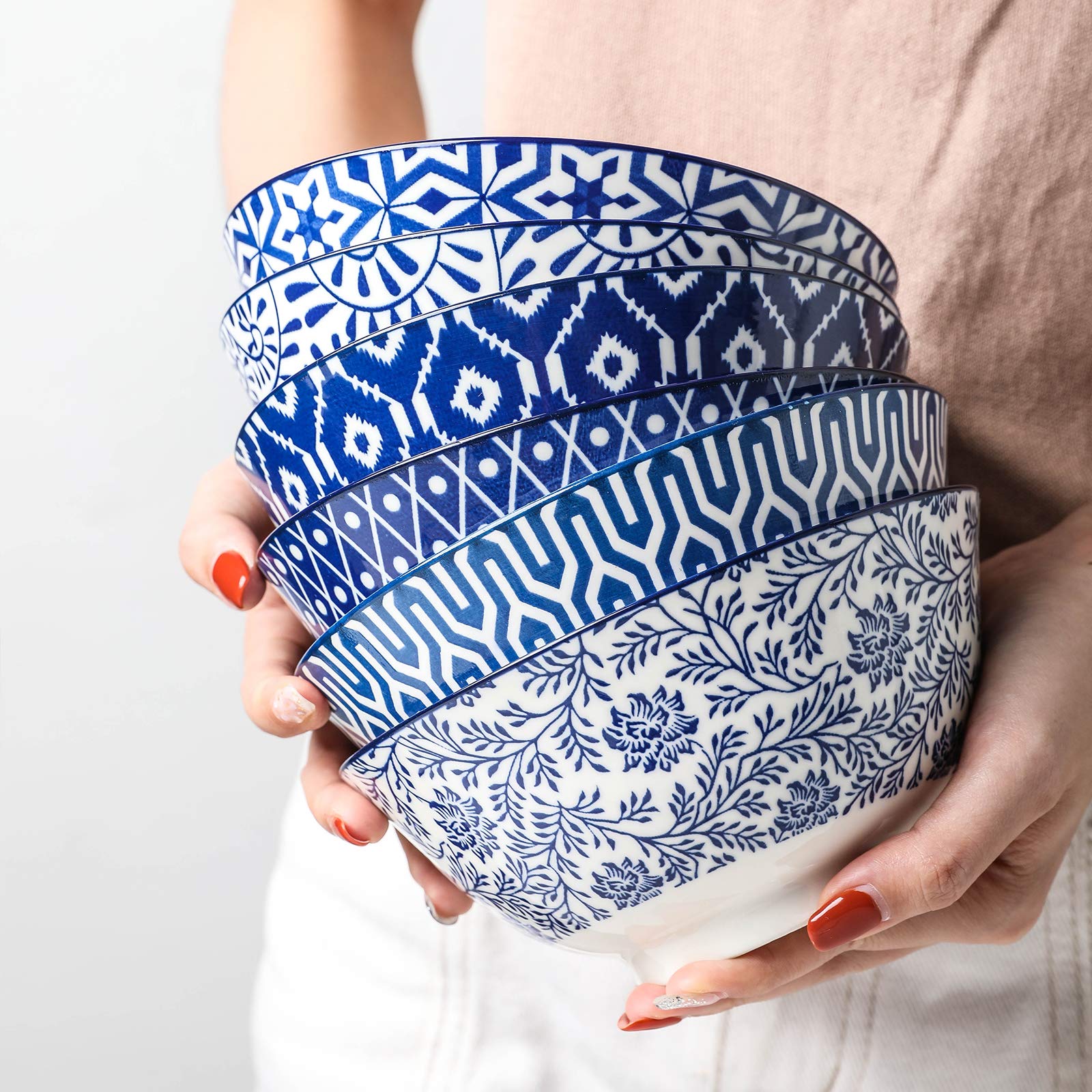 Selamica six-pack porcelain bowls, microwave-safe convenience.