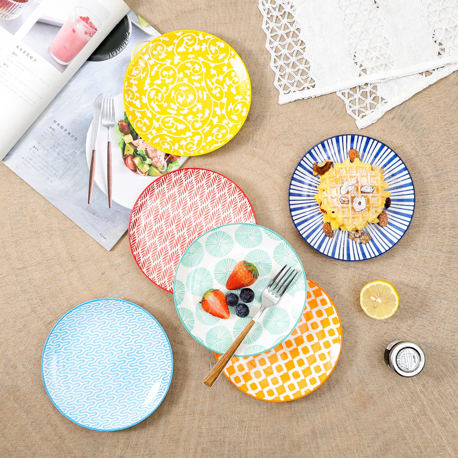Selamica stackable dessert plates save cabinet space.