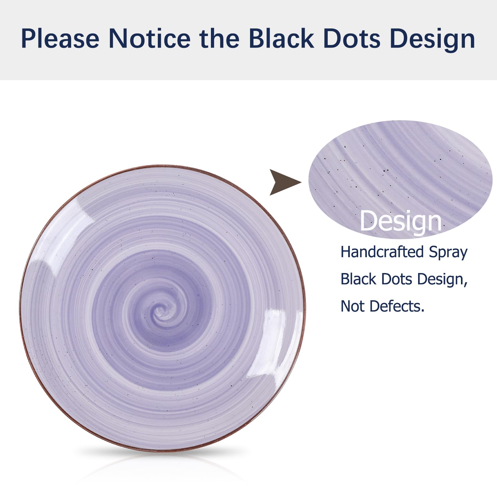 Close-up of Selamica swirl and spray black dots design.
