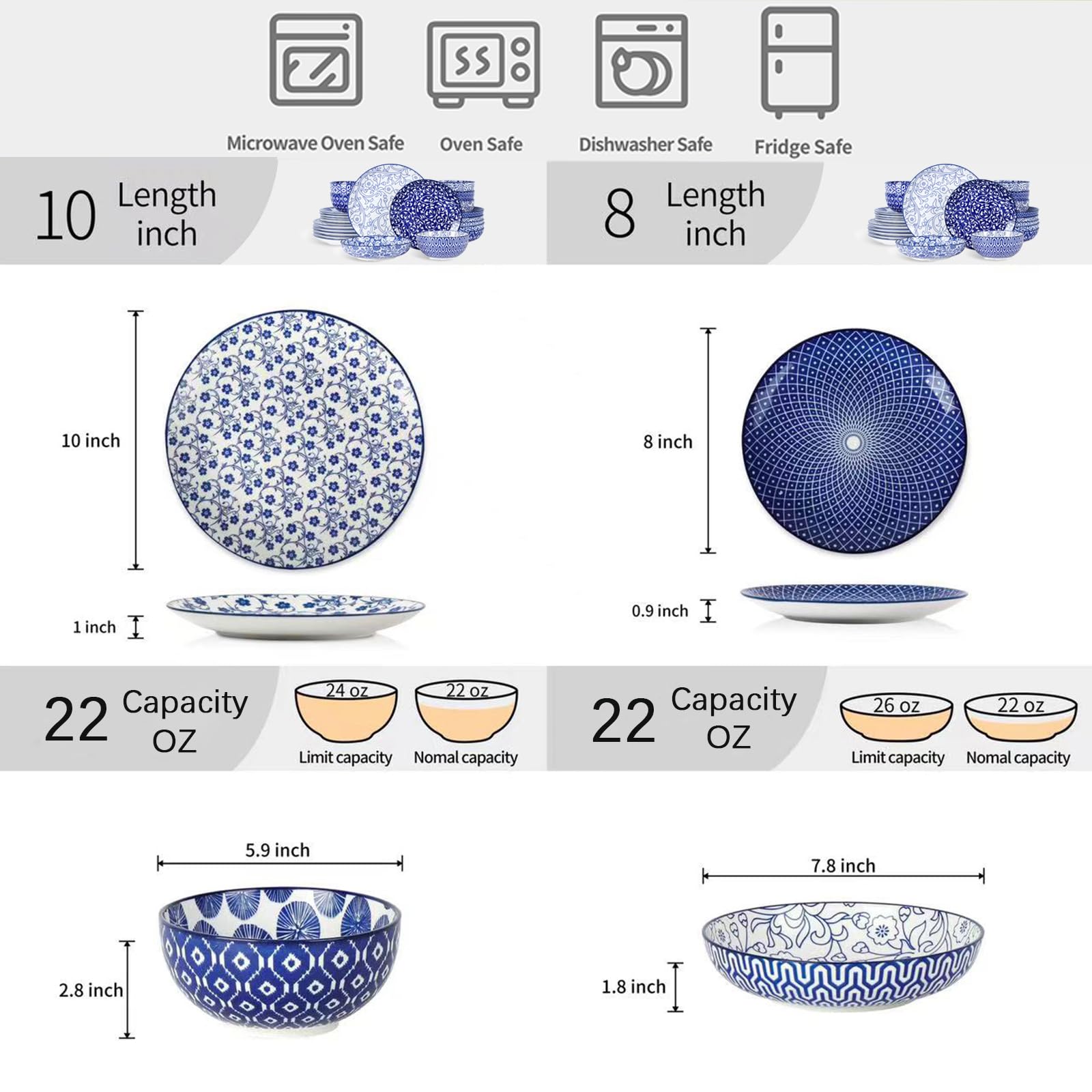 Selamica Vintage Blue 24oz cereal bowl keeps cereals inviting and soups cozy.