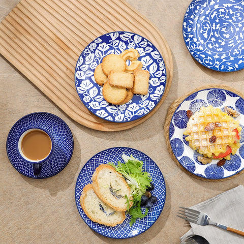 Selamica vintage blue dessert plate with durable glaze for everyday use.