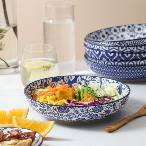 Selamica Vintage Blue 26oz pasta bowl serves generous portions with color.