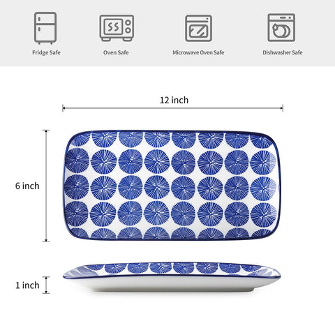 Selamica rectangular platter with vintage blue pattern enhances presentation