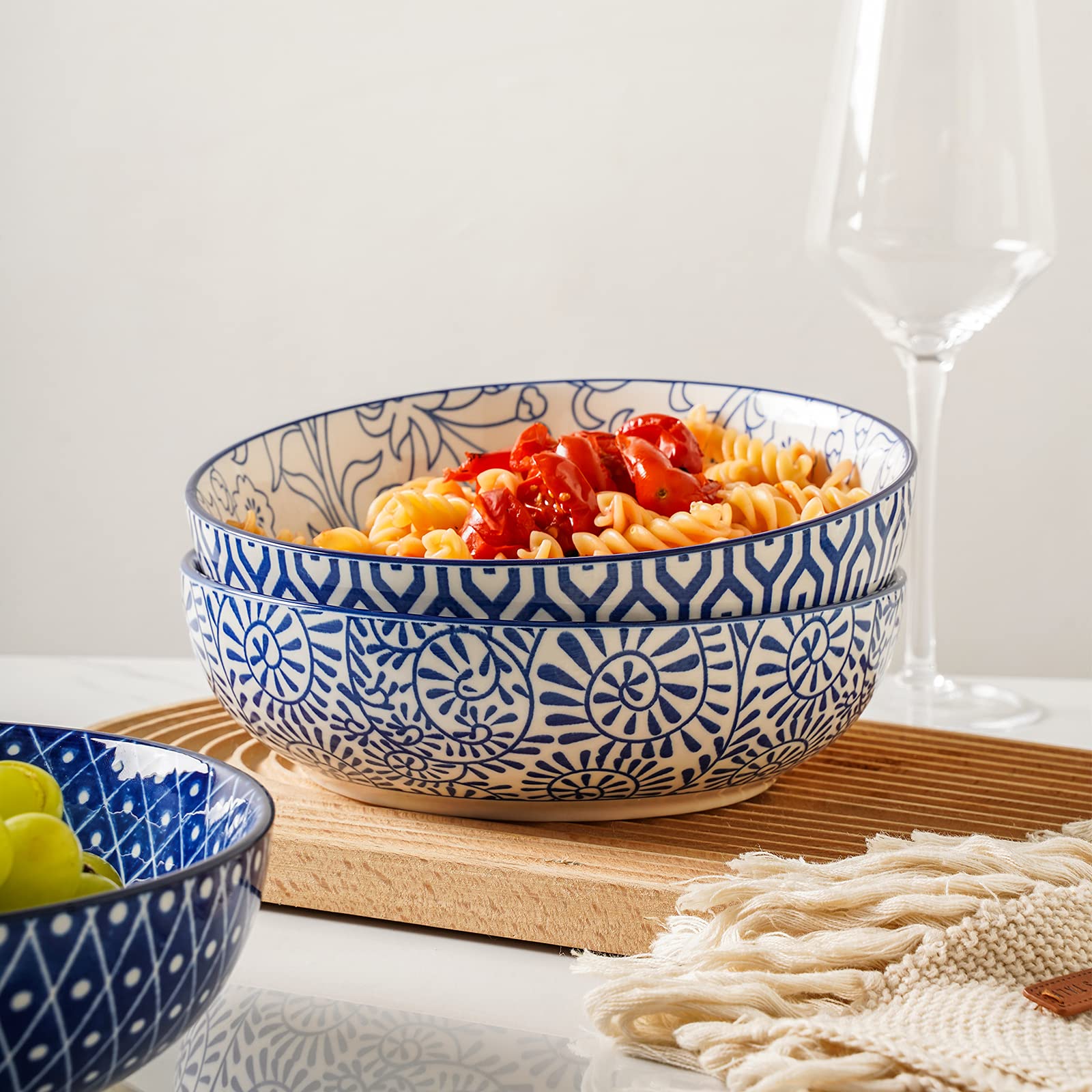 Selamica wide shallow bowl profile ideal for pasta, salads, soups.
