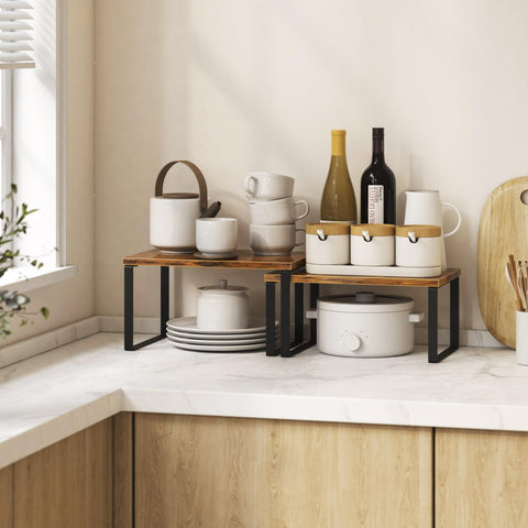 Selefrecos stackable shelves in cabinet provide space-saving configuration for a tidy pantry