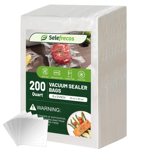Selefrecos vacuum sealer bags in 8x12 inch size for efficient meal prep and freezer storage.