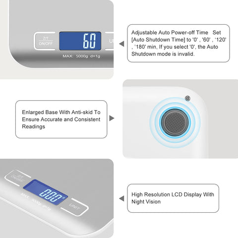 Selegere digital scale offers 5 kg capacity with 1 g precision for precise postage.