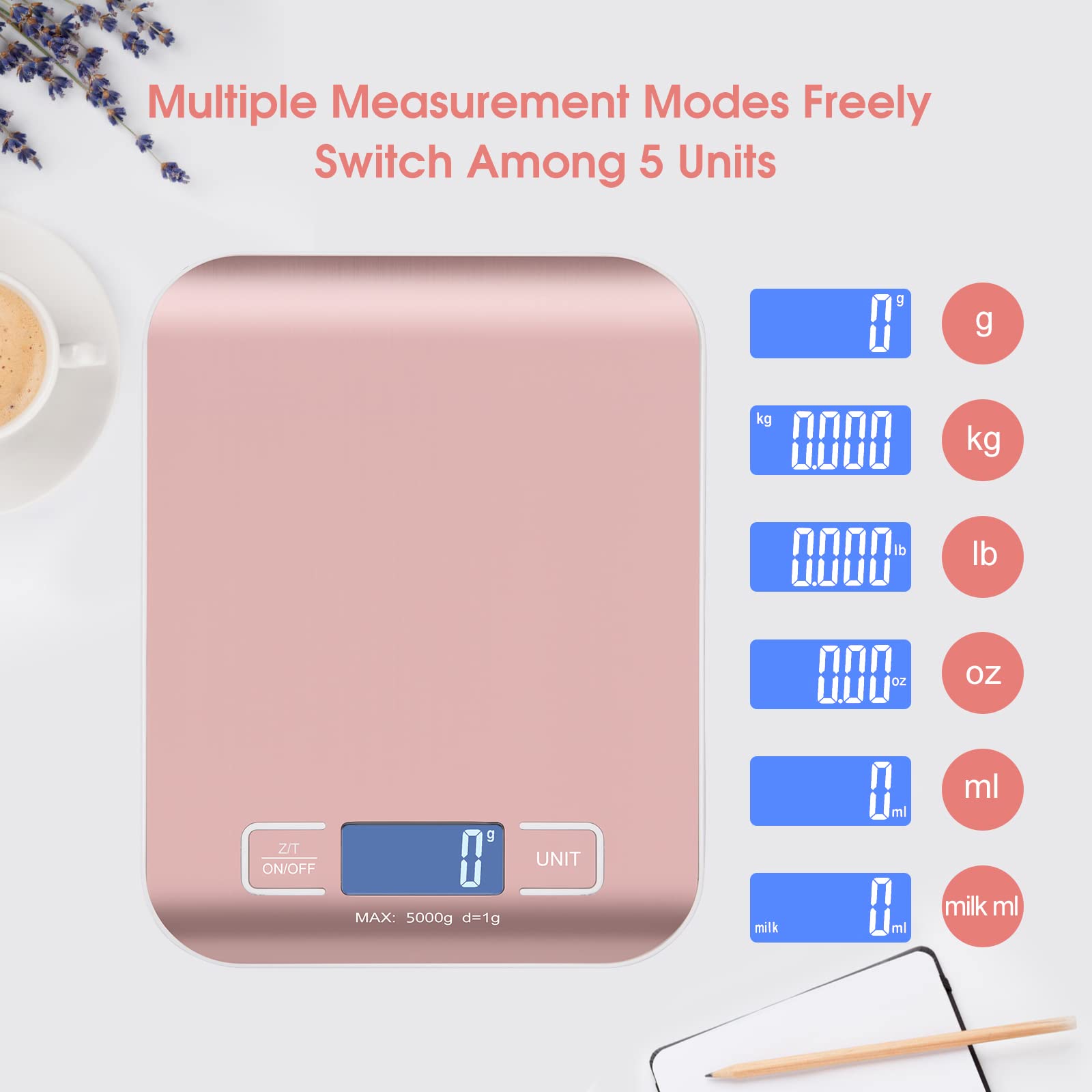 Selegere supports g/kg/lb/oz/ml measurements for versatile weighing.