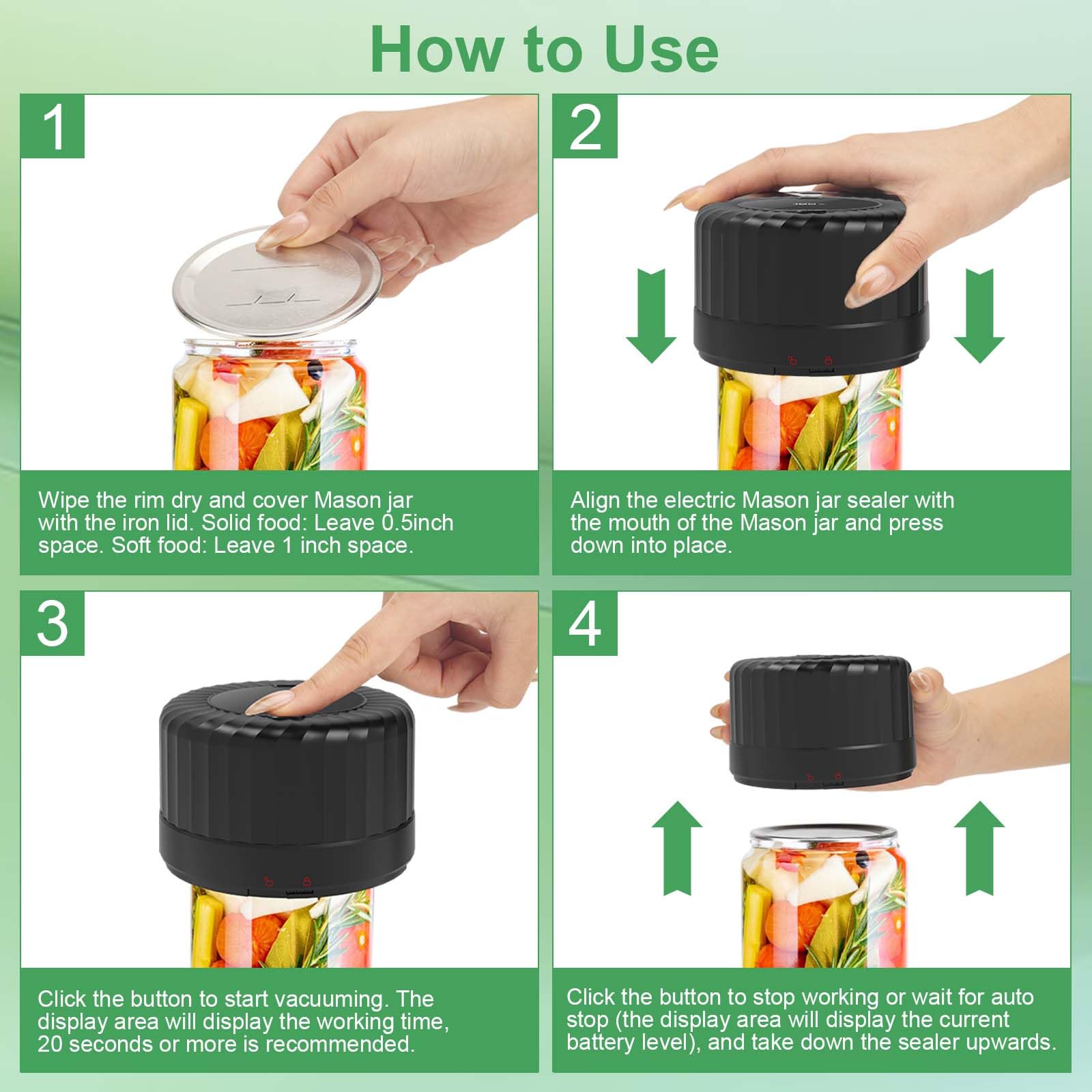 SelePow VP06+ in-use sealing action seals jars in seconds