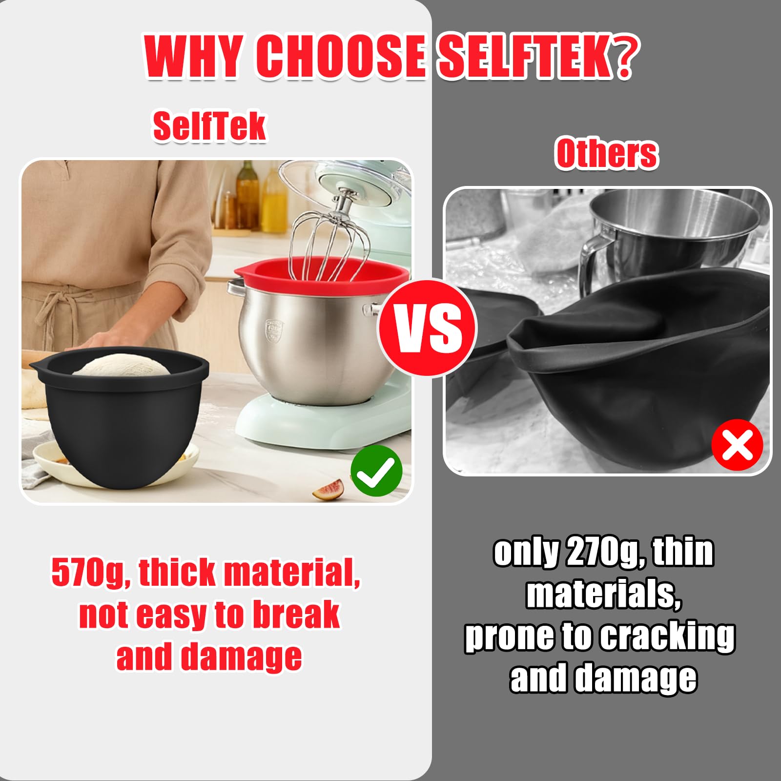 SelfTek bowl liner minimizes clutter by turning the mixer bowl into storage and prep space.