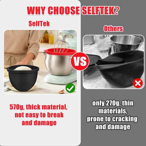 SelfTek bowl liner minimizes clutter by turning the mixer bowl into storage and prep space.