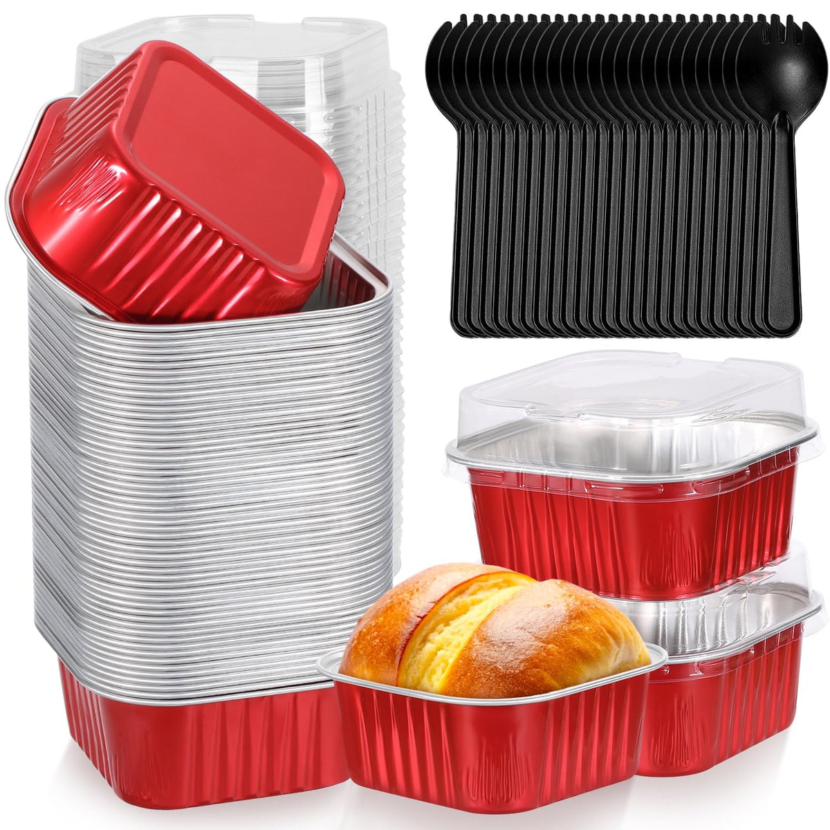 Selizo 60-pack 10oz mini cake pans with lids for easy gifting and transport.