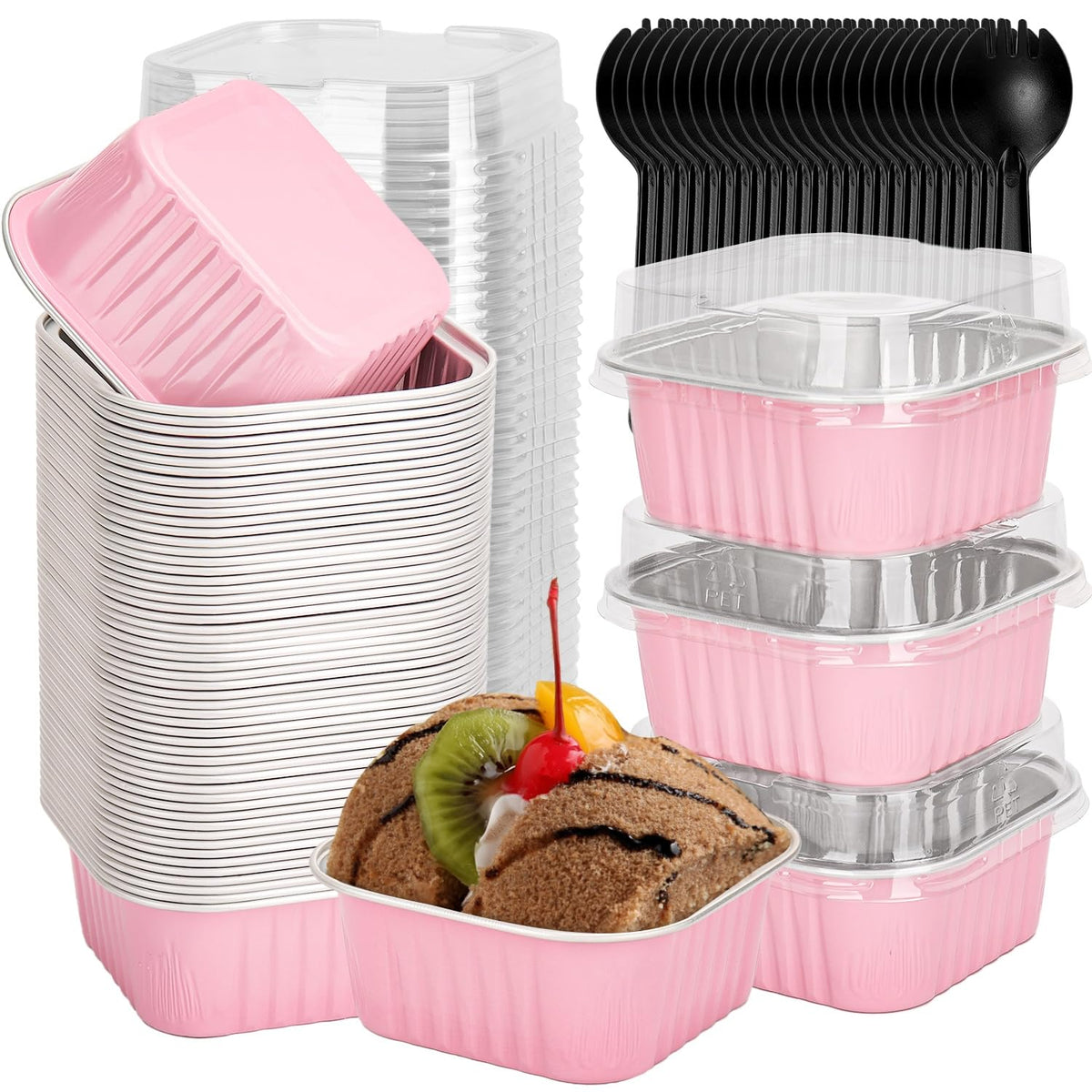Selizo 60-pack mini cake pans with lids for easy transport.