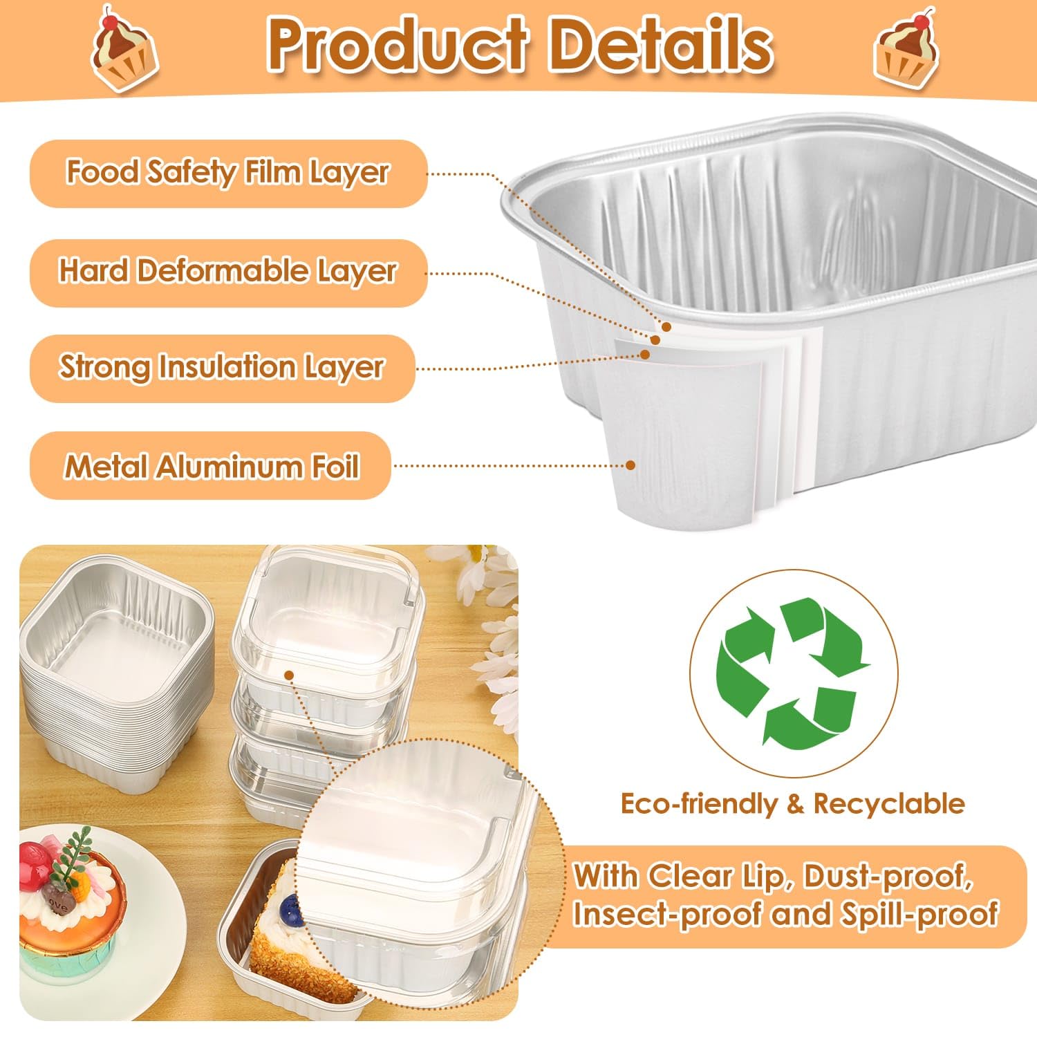 Selizo clear lids snapped on to keep desserts fresh during transport.