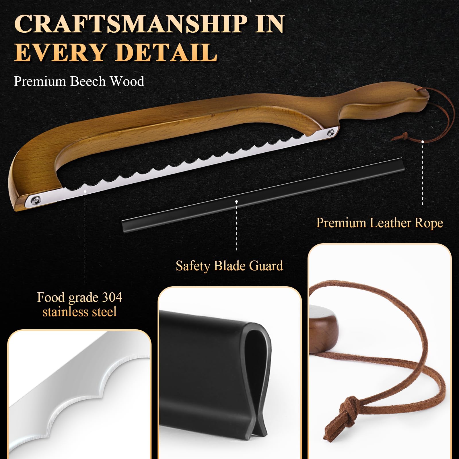 SeLucky curved bow blade preserves crumb texture during slicing