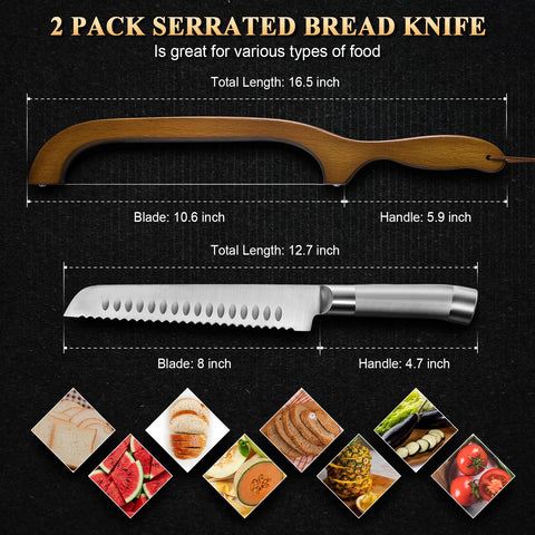 SeLucky wooden bread knife gliding through soft bread with control