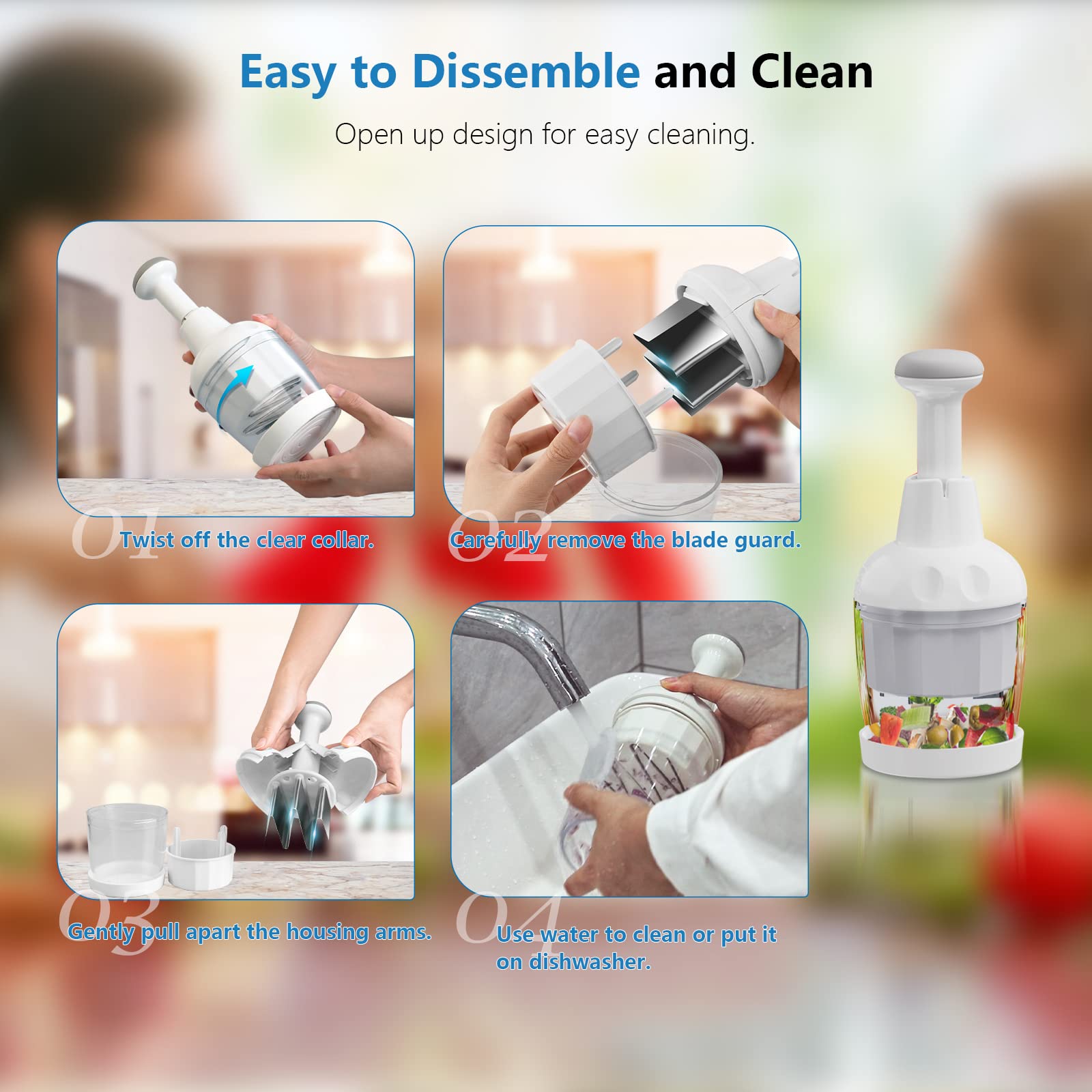 Semcide Food Chopper with dishwasher-safe parts for quick cleaning