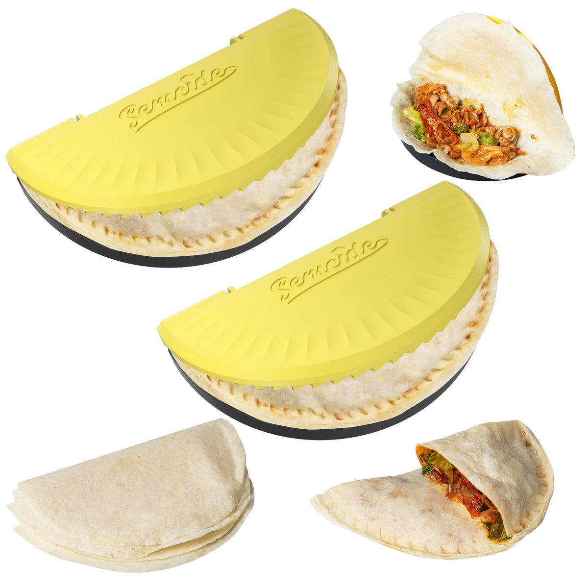 Semcide Tortilla Sealer dumpling-press demonstrates a fun, mess-free tortilla seal.