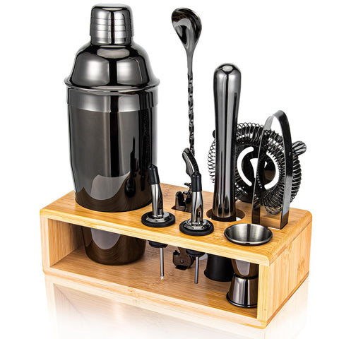 Semderm cocktail shaker set with bamboo stand for organized home bartending