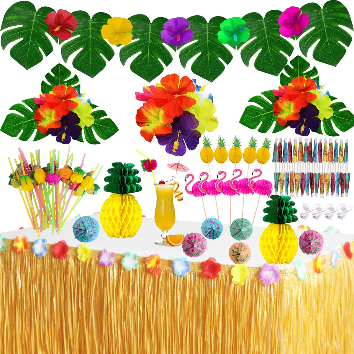 SEMETOR tropical luau 9ft grass table skirt adds authentic island vibe to parties