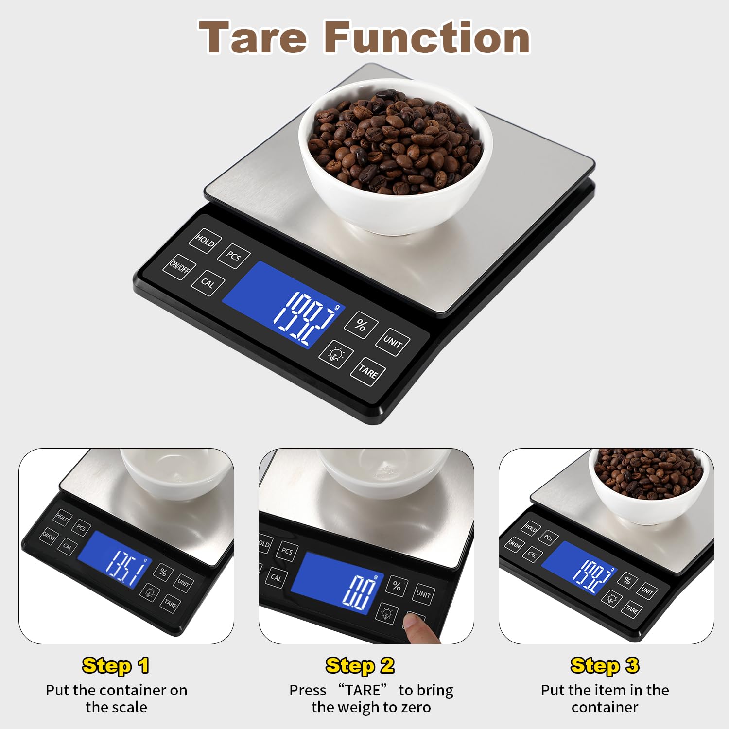 SEMIER digital kitchen scale rechargeable option supports cordless use.