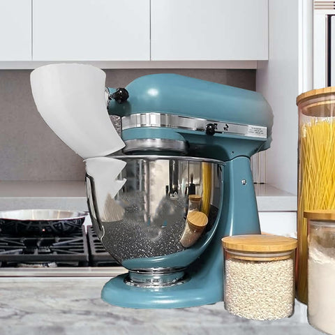 Semihacker 30-degree pouring chute guides flour and liquids neatly.