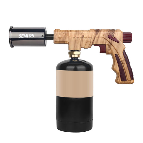 Semlos propane torch head enables precise control for searing and dessert finishing.
