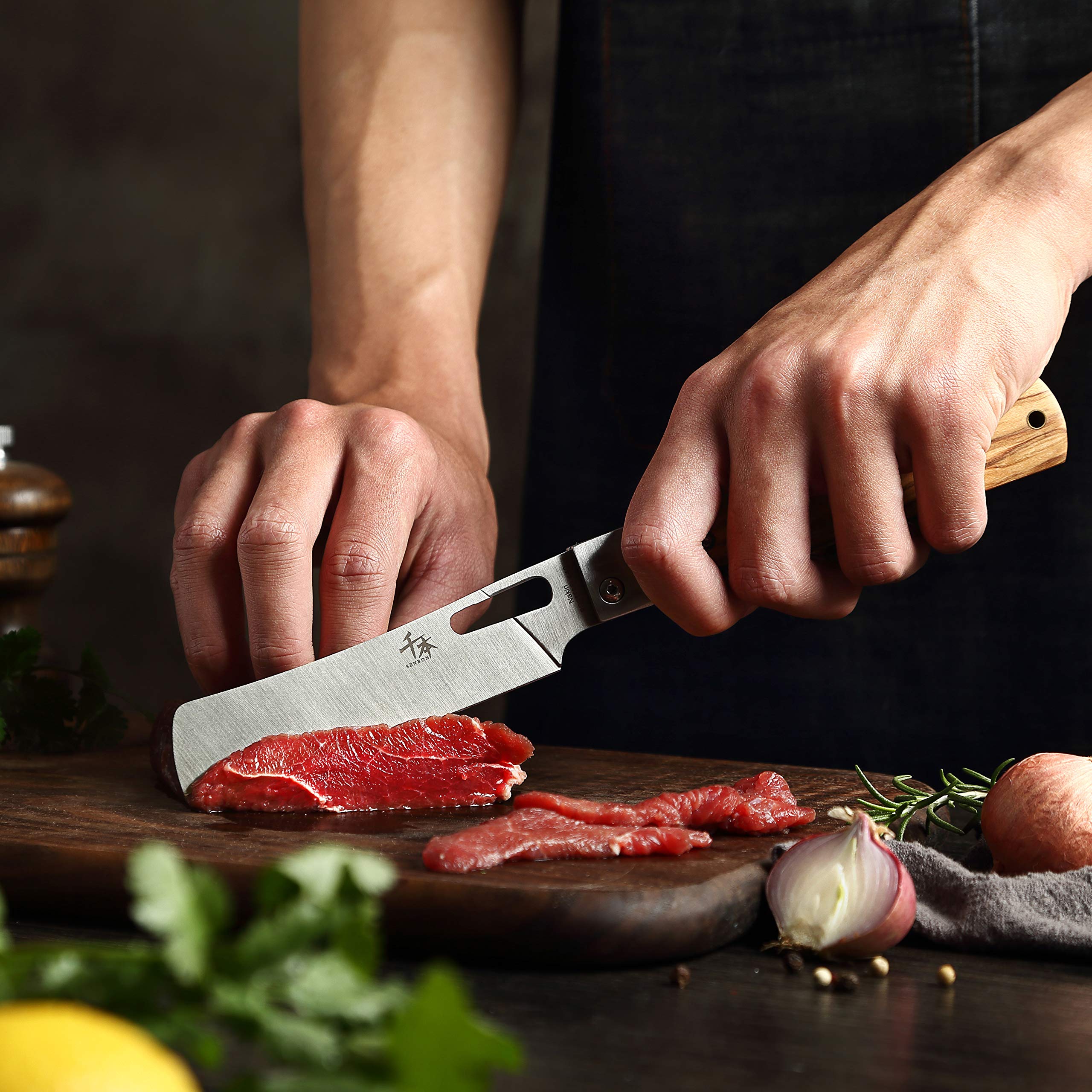 SENBON outdoor use in camping or BBQ scenes, ready for quick kitchen tasks.