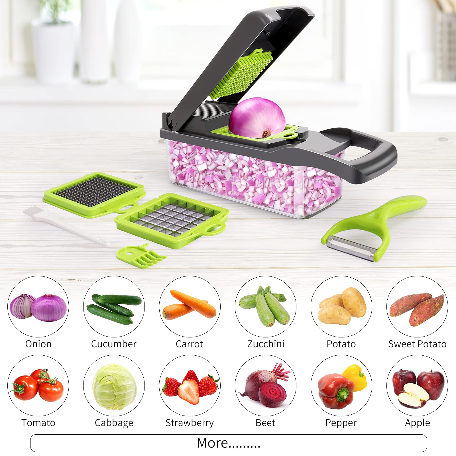 Senbowe colander basket helps rinse and drain veggies after chopping.