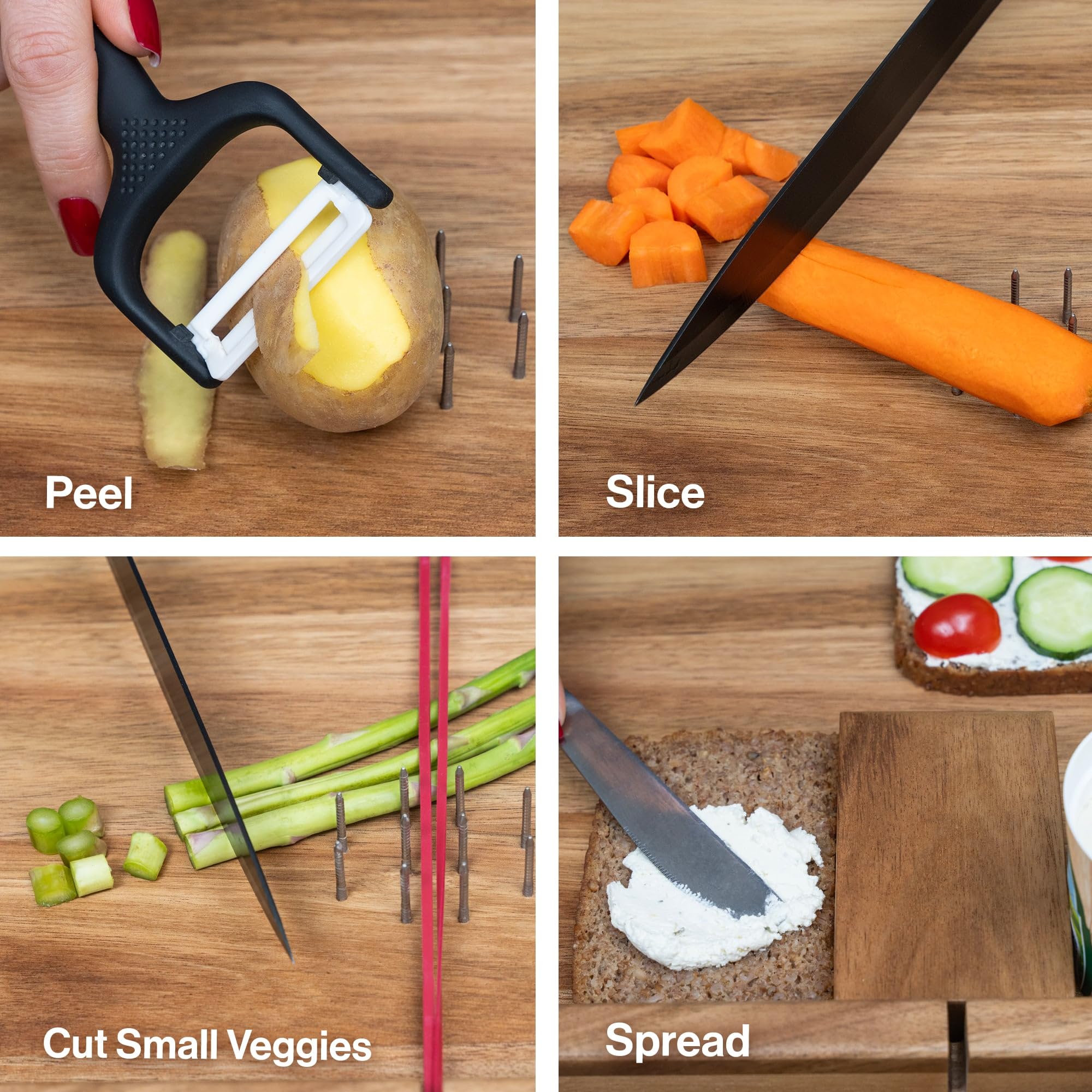 SENDAR Adaptive Cutting Board close-up highlighting the spikes gripping produce