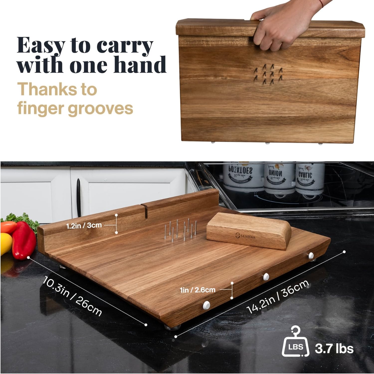 SENDAR Adaptive Cutting Board non-slip feet provide a steady base on counters
