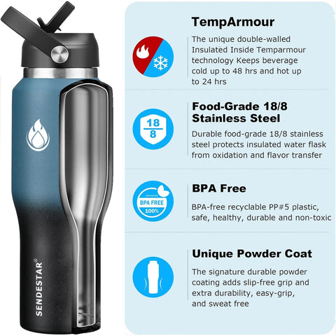 SENDESTAR 40oz bottle side profile highlights ergonomic grip.