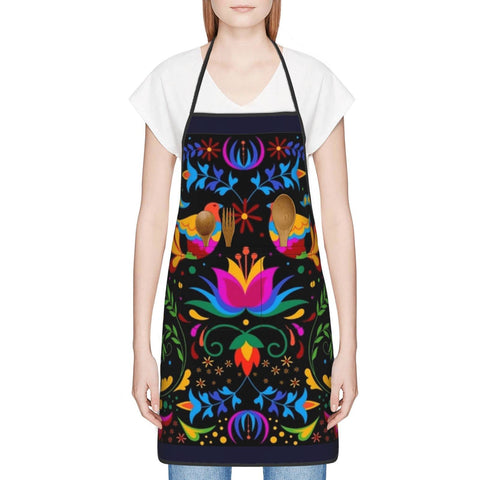 Senheol Day of the Dead apron front pocket detail supports convenient utensil storage.