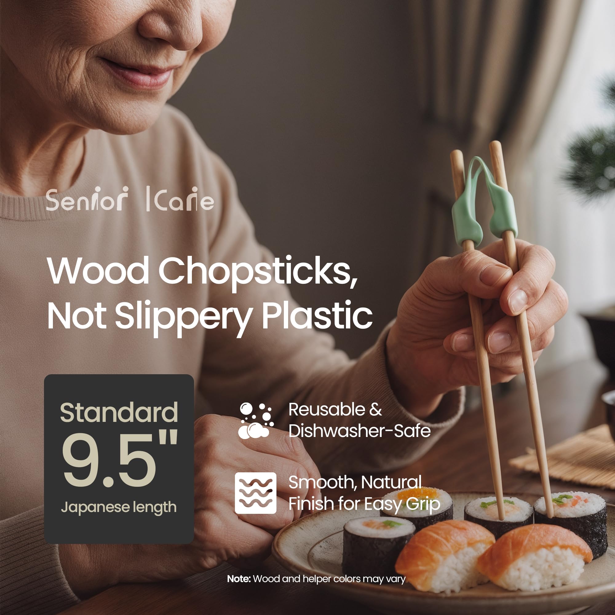 Senior ICare Chopstick Helper hinge design enables adjustable height for comfortable grip.