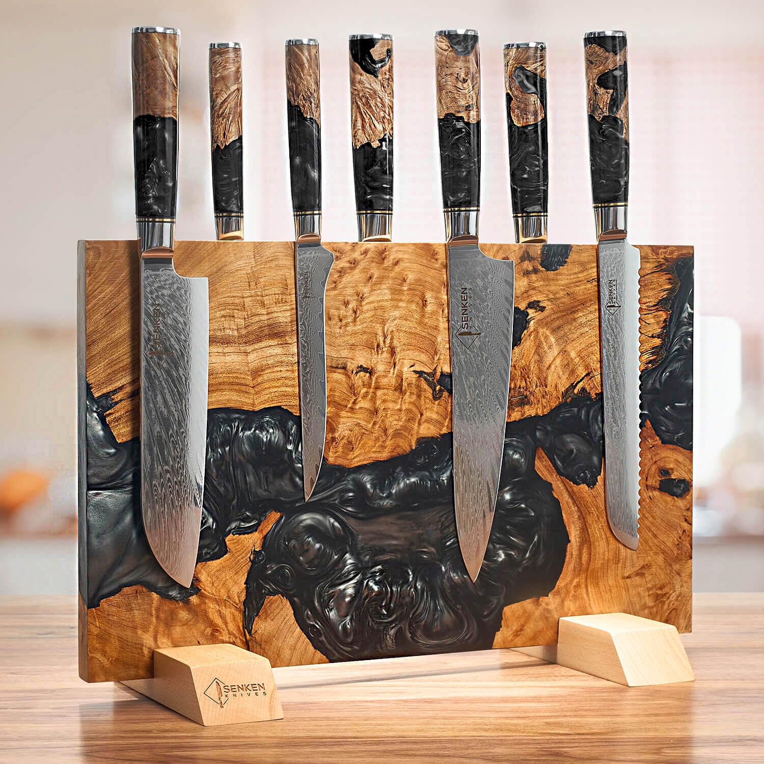 Senken Knives Black Tsunami block side angle highlights dual-sided magnets