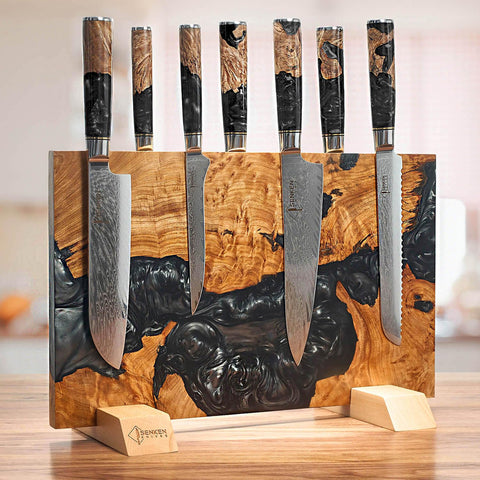 Senken Knives Black Tsunami block side angle highlights dual-sided magnets