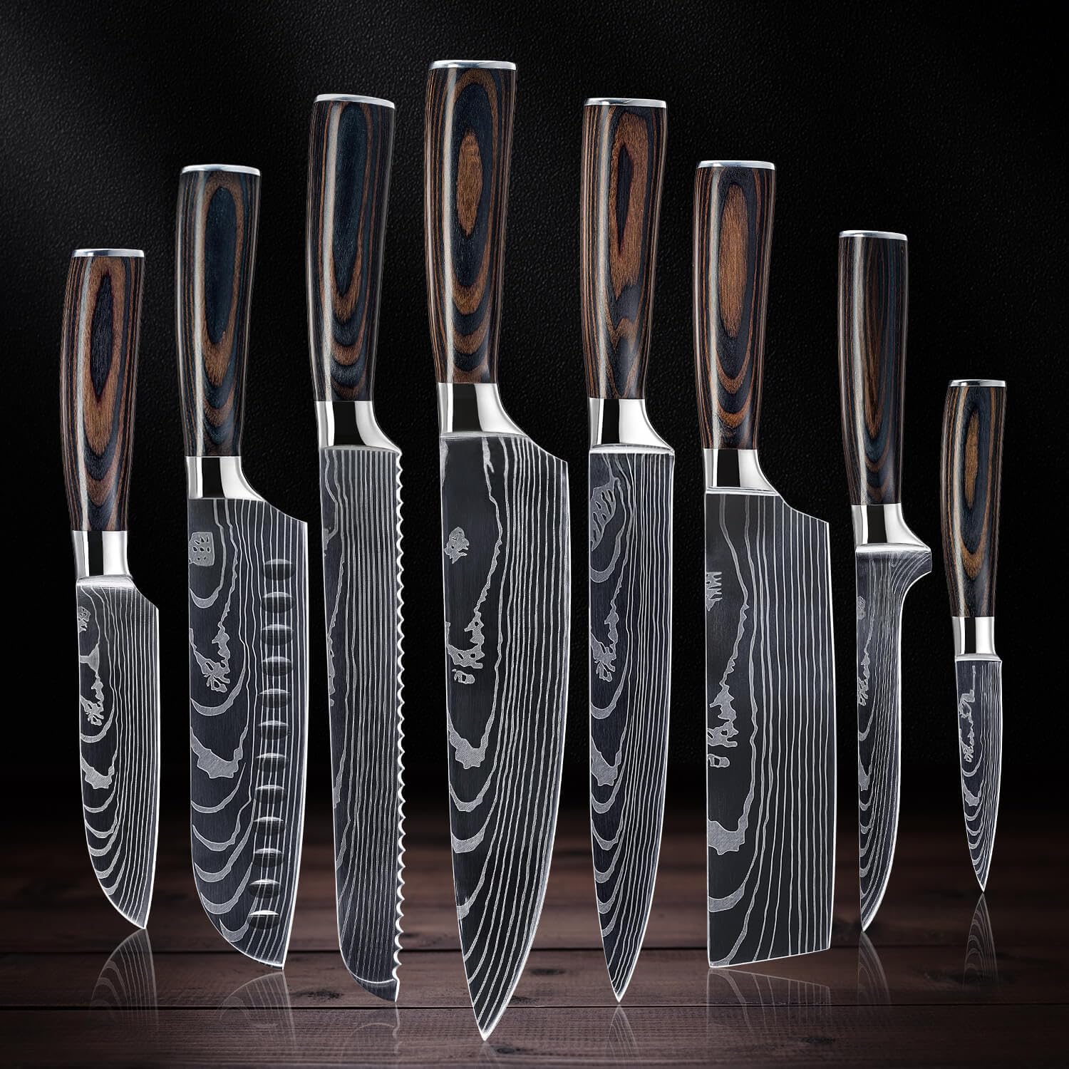 Senken Knives Imperial Damascus pattern blades showcase luxury and precise slicing.