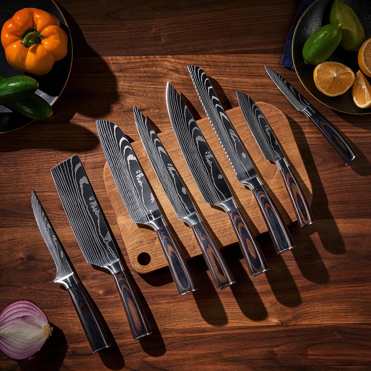 Senken Knives Imperial wooden handle offers ergonomic grip for comfortable chopping.