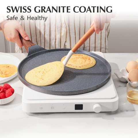 SENSARTE 10-inch crepe pan in use for perfect crepes with little oil.