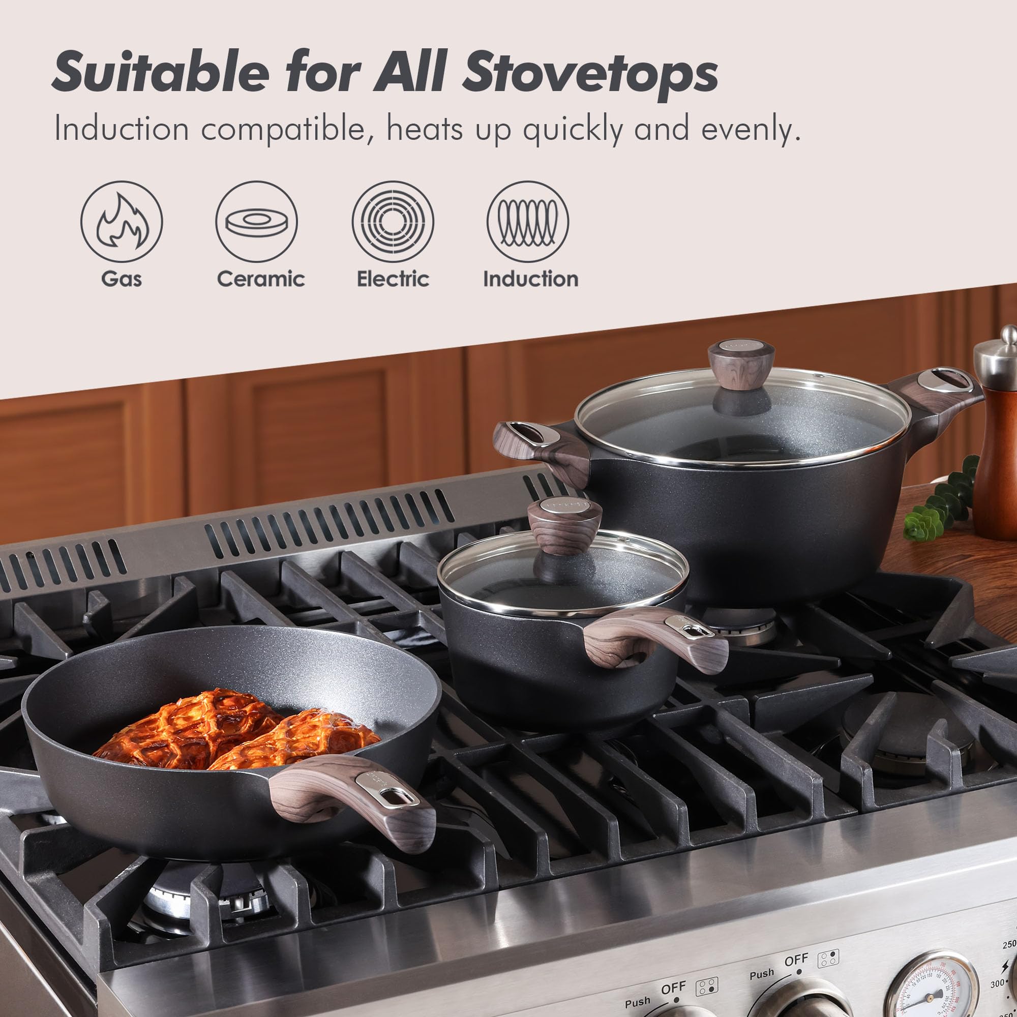Sensarte 10-inch sauté pan with lid for versatile cooking.