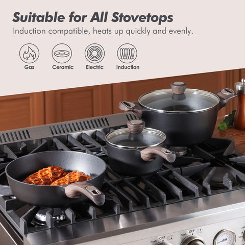 Sensarte 10-inch sauté pan with lid for versatile cooking.