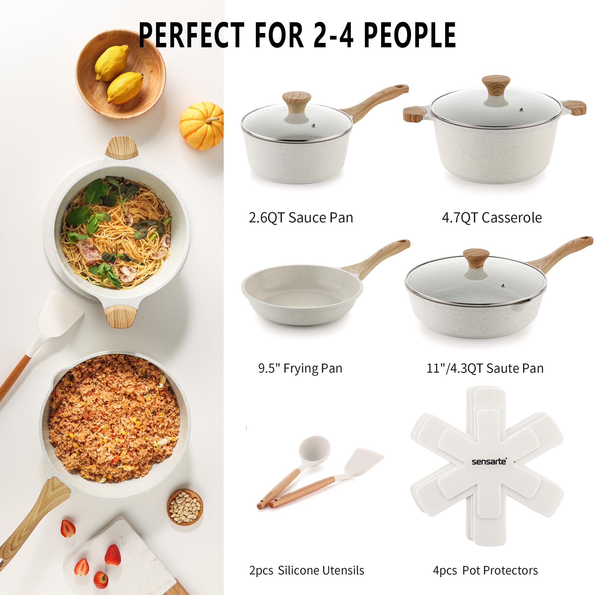 SENSARTE 11-inch sauté pan with lid for even heating vegetables.